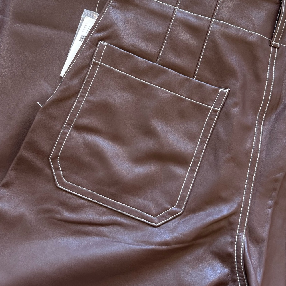 Maeve Colette Chocolate Faux Leather Contrast Stitch Pants, 31 - Picture 7 of 7